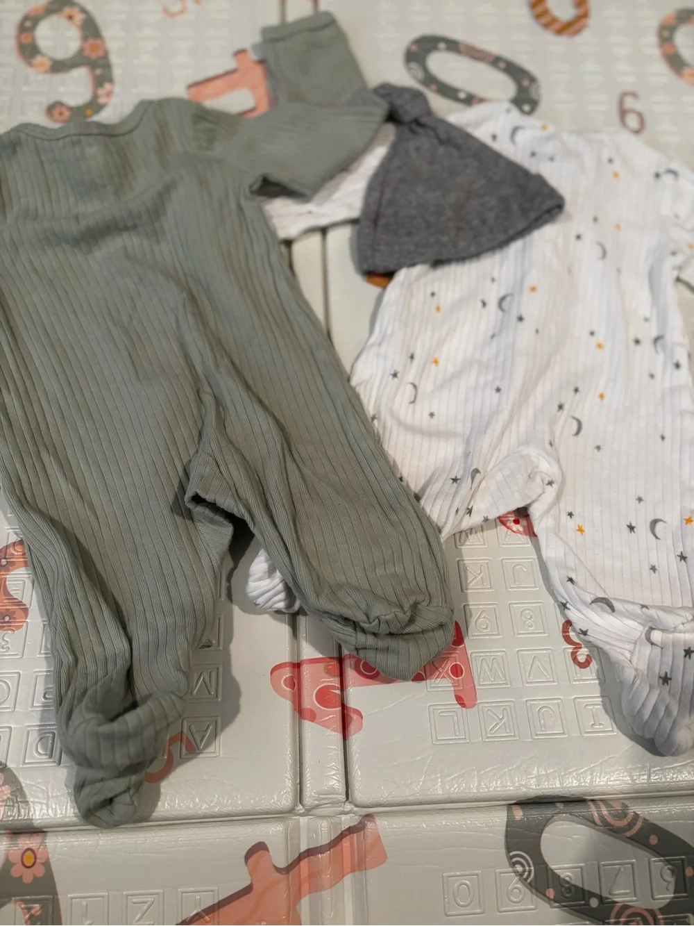 Carter's Baby Ribbed Green One-Piece & White Star Sleep N Play Set